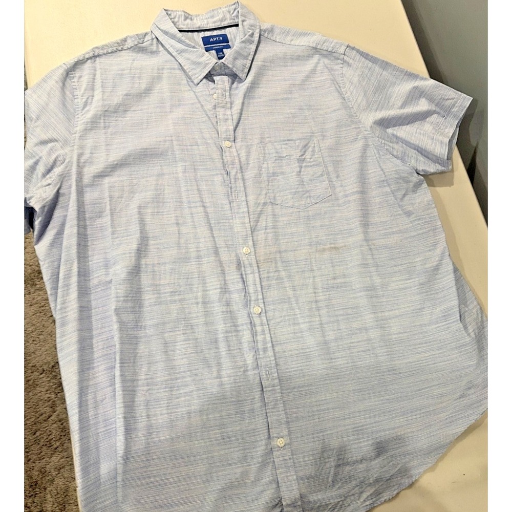 Apt 9 Mens 2XB Modern Fit Short Sleeve Button Down Shirt Blue White Stripe
